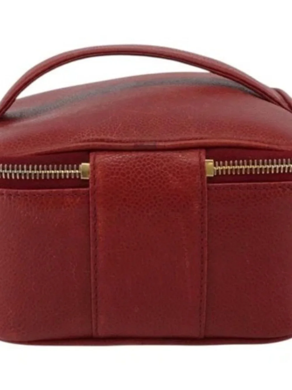 CHANEL COCO Mark Vanity Hand Bag Grained Calf Skin Red Gold CC Auth ka4988